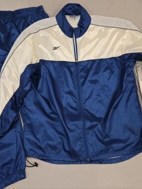 Vintage 90s Reebok Track Suit Men's Large Royal Blue White Windbreaker Pants Set